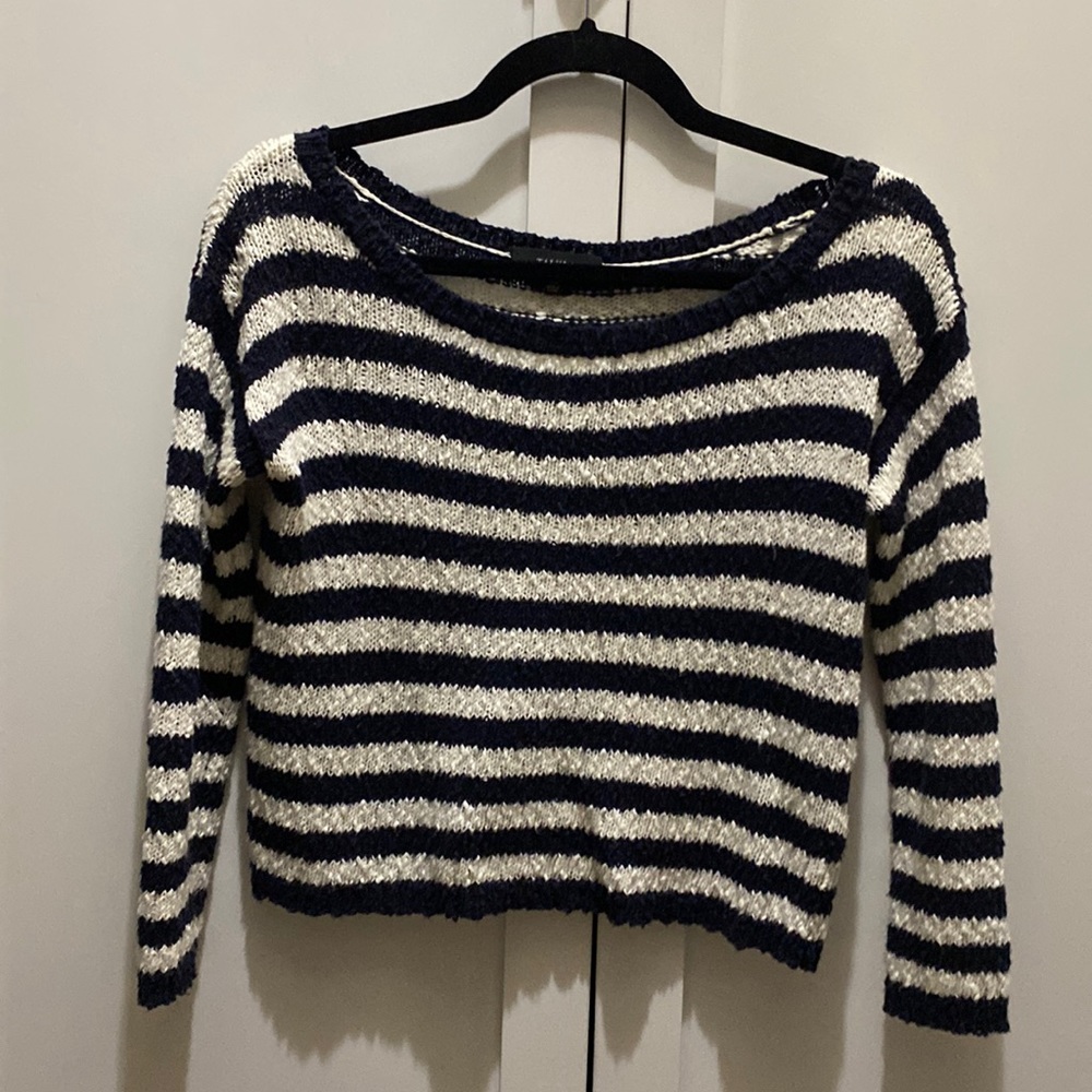 Aritzia Talula blue and white striped cropped sweater